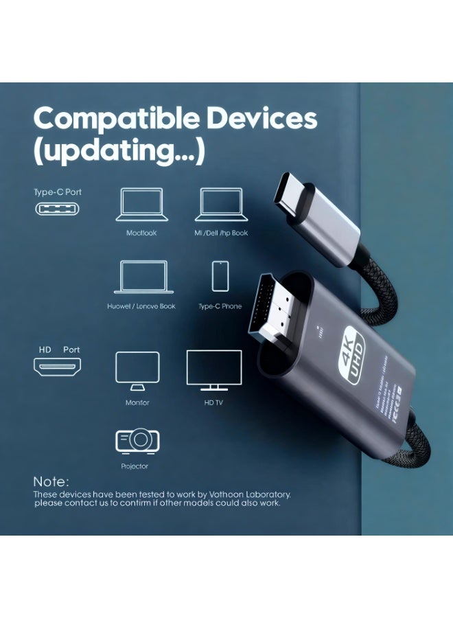 SMART SOURCE USB-C to HDMI Cable 4K 60Hz (2 Meter) – Premium Type-C to HDMI Adapter for MacBook, iPad, Samsung, and Laptops – High-Speed UHD Video & Audio – Supported Mirror Extended Mode, Grey/Black - Image 3